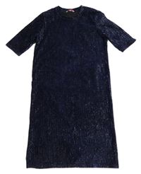 Tmavomodré třpytivé proužkované sametové šaty We 