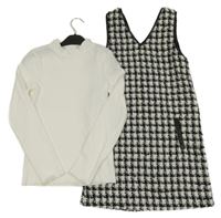 Nové - 2set - Černo-bílé kostkované šaty + bílé žebrované triko Tu