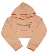 Broskvová crop mikina s nápisom a kapucňou