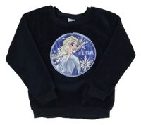 Tmavomodrá chlpatá mikina s Elsou Disney