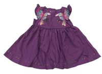 Fialové plátenné šaty s vtáčky Du Pareil