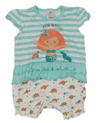 Pruhovano-bílý bavlněný kraťasový overal s mořskou pannou Topomini