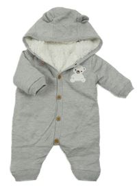 Šedá úpletová zateplená kombinéza s medvídkem a kapucí Nutmeg