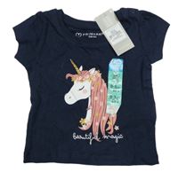 Nové - Tmavomodré tričko s jednorožcem Primark