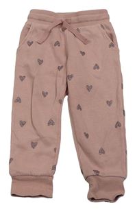 Starorůžové tepláky se třpytivými srdíčky H&M