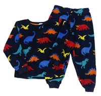 Tmavomodré plyšové pyžama s farebnymi dinosaurami M&S