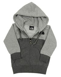 Tmavošedo-sivá melírovaná prepínaci mikina s logom a bodkami a kapucňou The North Face