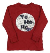 Červené pyžamové vánoční triko s překlápěcími flitry s nápisy/Santou Next