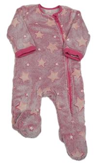 Tmavorůžovo-biela plyšová kombinéza s hviezdičkami St. Bernard