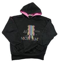 Čierna mikina s medvedíkom a kamienkami a kapucňou