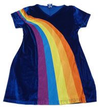 Zafírové lesklé zamatové šaty s dúhou K3