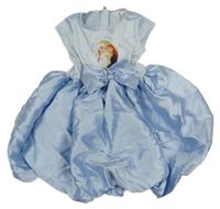 Nové - kostým - Světlemodré plyšovo/saténové balonové šaty s Frozen a mašlí H&M