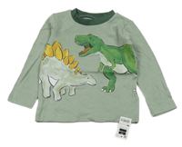 Nové - světlekhaki-tmavokhaki triko s dinosaury St. Bernard