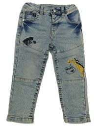 Modro-biele plesňové skinny teplákové rifle so zebrou a žirafou so cute