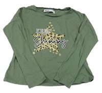 Khaki oversize triko se zlatou vzorovanou hvězdičkou a nápisy minoti