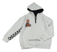 Bílo-černá mikina s Máriem a kapsou a kapucí PRIMARK