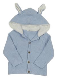 Světlemodrý melírovaný propínací svetr s kapucí s oušky Next