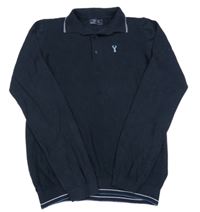 Tmavomodrý vzorovaný sveter s výšivkou a golierikom Next