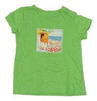 Zelené tričko s plameňáky a nápisy impidimpi