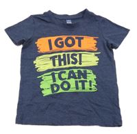 Tmavomodré melírované tričko s nápisy dopodopo