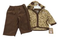 Nové - 2Set - béžová fleecová propínací mikina s medvídky a kapucí s oušky + tmavohnědé kalhoty carter's