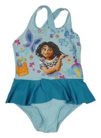 Světlemodré jednodílné plavky s Mirabel - Encanto a petrolejovým volánkem Disney