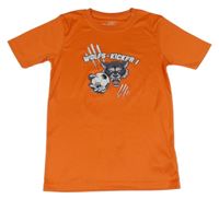 Tmavooranžové funkčné športové tričko s vlkem a loptou a číslom James&Nicholson