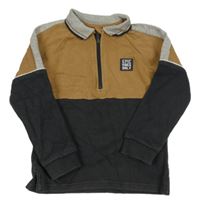 Tmavošedo-hnědo-šedá mikina s nášivkou a límečkem Nutmeg