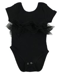 Černé žebrované body s tylovými volánky ZARA