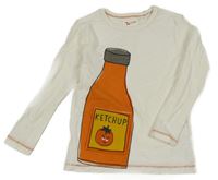 Bílé melírované triko s kečupem Tu