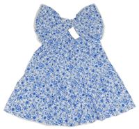 Nové - biele šaty s modrými kvietkami a volánikmi a čipkou Next