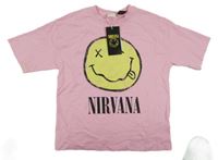 Nové - světlerůžové tričko se smajlíkem a nápisem - NIRVANA ZARA