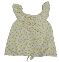 Biely crop top s kvietkami a gombíkmi a uzlom a volánikmi ZARA