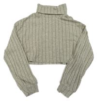 Sivo-smotanový melírovaný rebrovaný úpletový oversize crop rolák SHEIN