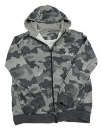 Šedo-army propínací mikina s nášivkou a kapucí Nutmeg