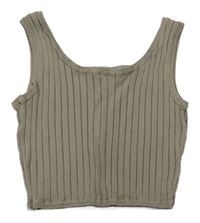 Khaki žebrovaný úpletový crop top H&M