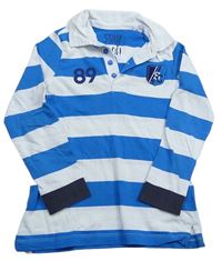 Modro-biele pruhované polo tričko s číslom a výšivkou Tchibo