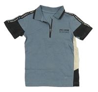 Modro-smetanovo-antracitové polo tričko s nápisem George