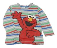 Šedo-barevné pruhované triko s Elmem - Sezamová ulice H&M