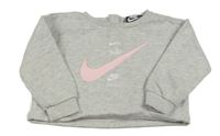 Šedá melírovaná crop mikina s logem Nike