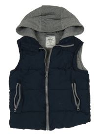 Tmavomodrá šušťáková zateplená vesta s teplákovou kapucňou Rebel