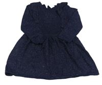 Tmavomodré trblietavé svetrové šaty s volánikmi H&M