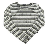 Šedo-černo-khaki pruhované rebrované crop tričko Primark