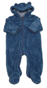 Tmavomodrá chlpatá kombinéza s kapucňou s uškami Next
