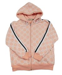 Růžová vzorovaná propínací mikina s kapucí Gucci