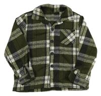 Kaki-bielo-čierna kockovaná košeľová bunda Shein