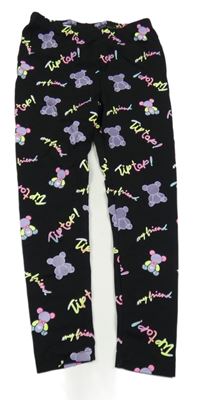 Černé legíny s medvědy a nápisy