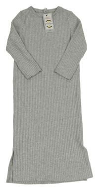 Nové - Šedé melírované žebrované úpletové dlouhé šaty Tu