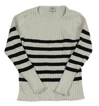 Svetlošedá -čierny rebrovaný sveter s pruhmi Kiki&Koko