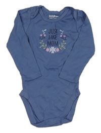 Modré body s květy a nápisem